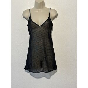 Vintage 80s Black Mesh Chemise Slip Dress Size M Whimsigoth Dainty Coquette